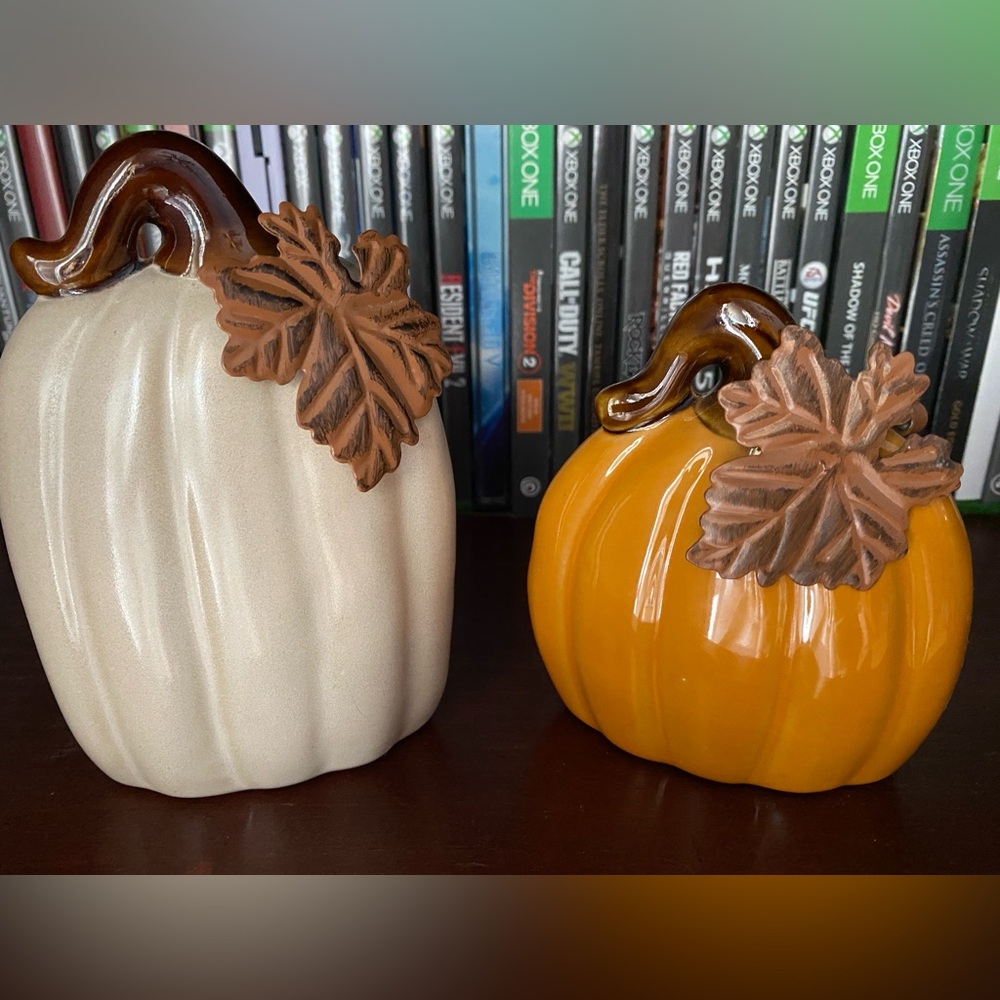 Ceramic Pumpkin Decor Set - Cream and Orange